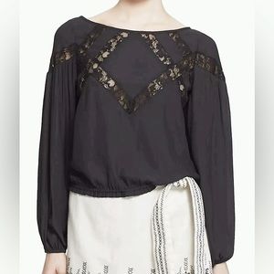 Free People 'Geometry Lesson'
Long Sleeve Lace Trim Top Black, size small